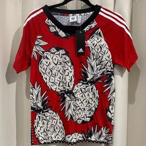 Adidas XS Red Pineapple Graphic Tee NWT